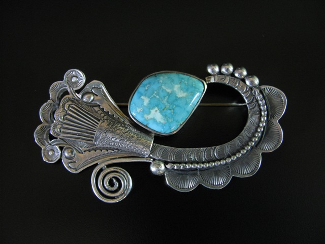 Art Tafoya Fox Turquoise Pin