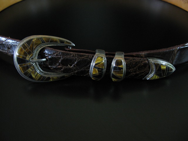 Tiger Eye Inlaid Ranger Buckle on Alligator Belt 38