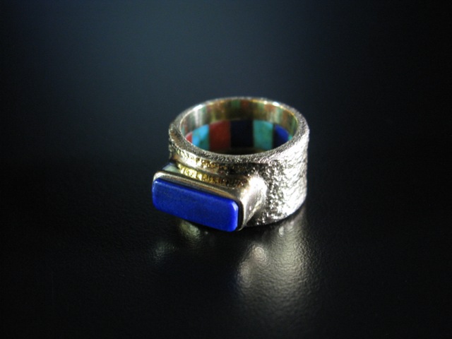 Charles Loloma 18k Lapis and Inlay Ring 6