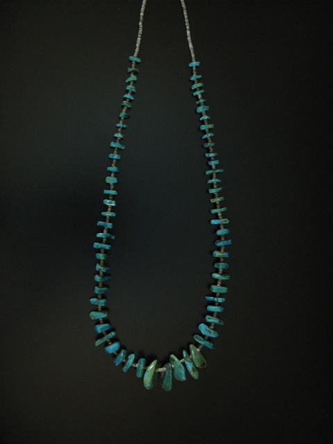 Vintage Blue Green Turquoise and Heishi Tab Necklace