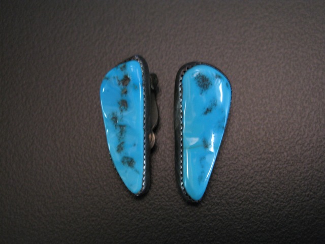 Blue Turquoise Worked Stone Clip On Earrings