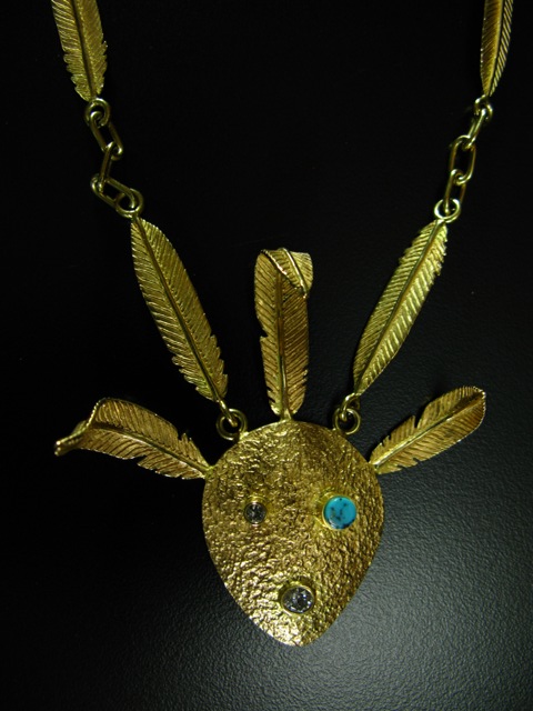 Charles Supplee 18k Diamond Turquoise Mask Necklace