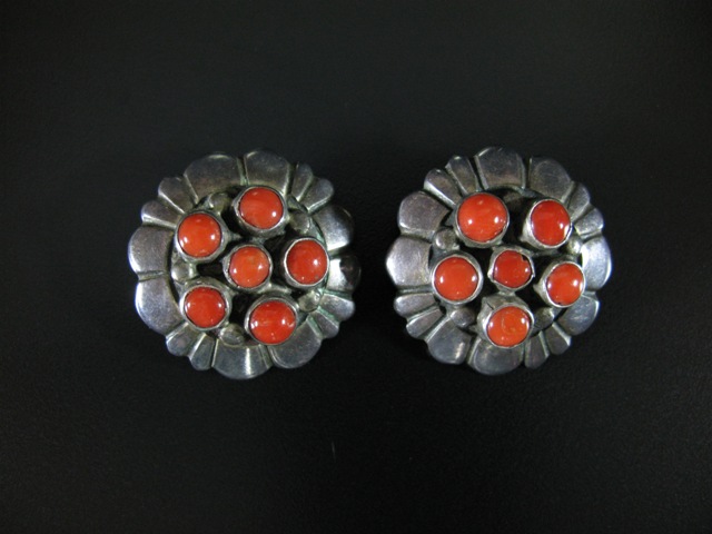 Coral Clip on Vintage Cluster Style Earrings