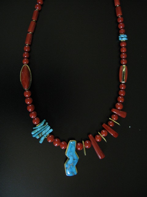 Don Supplee 18k Gold Coral and Turquoise Necklace