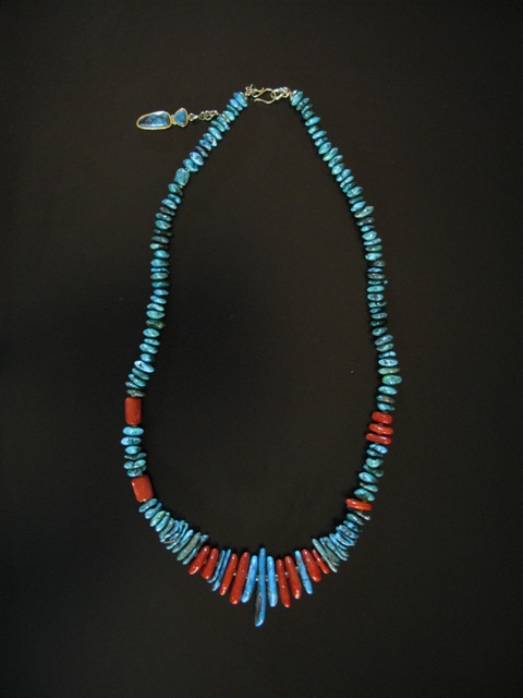 Don Supplee 18k Gold Coral and Turquoise Necklace