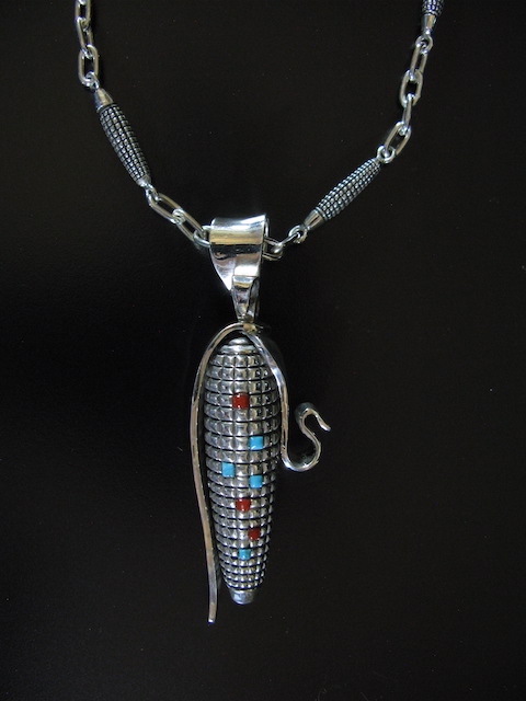 Don Supplee Sterling Double Sided Turquoise and Coral Corn Necklace