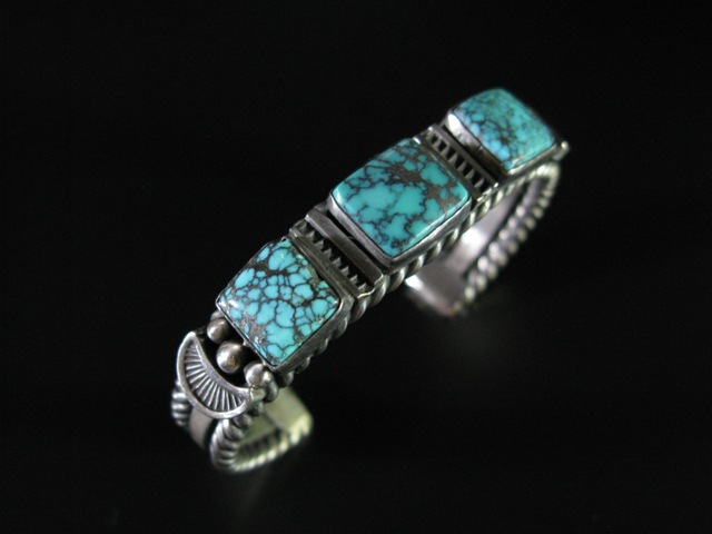 Three Square Web Turquoise Bracelet 6 1/8