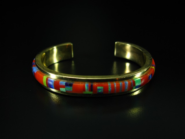 Alan Wallace 14k Gold Coral Inlay Bracelet 5.75