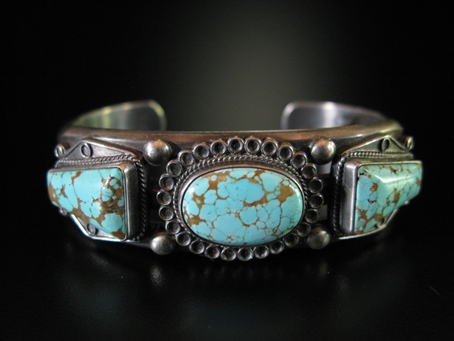 Michael Schmaltz #8 Turquoise Coin Silver Bracelet  5.75 to 6