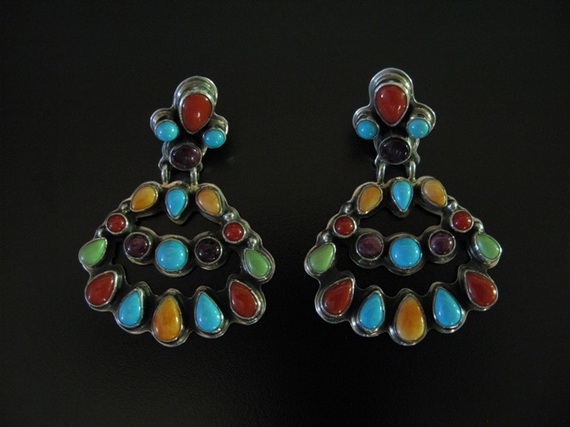 Muti Stone Three Tier Clip on Earrings