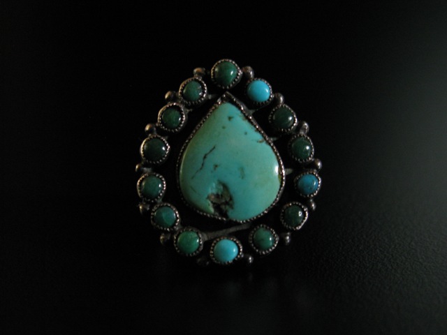 Early Turquoise Snake Eye Teardrop Ring 6