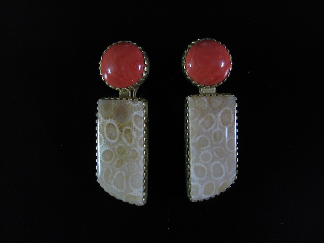 Gail Bird and Yazzie Johnson Coral 18k Gold Earrings