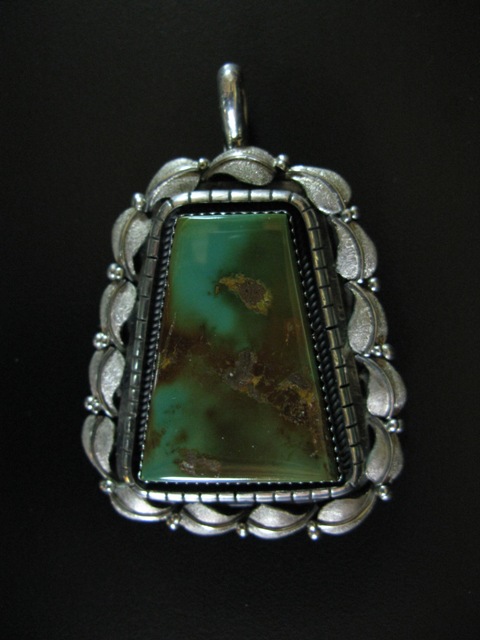 Cerrillos Turquoise Pendant with Leaf Border