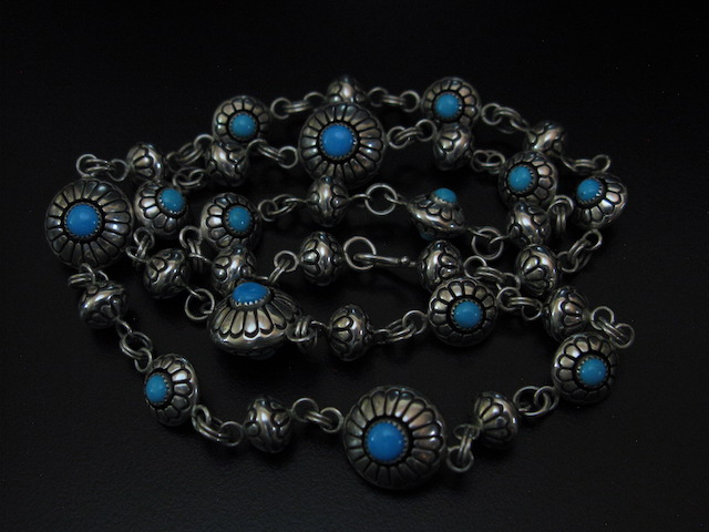 Lee Yazzie Sterling and Turquoise Bead Necklace