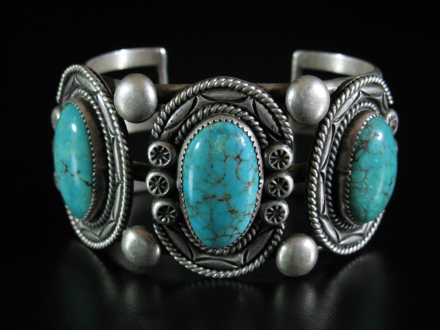 L. Boone Vintage Turquoise and Silver Bracelet 6.5 - 6.75