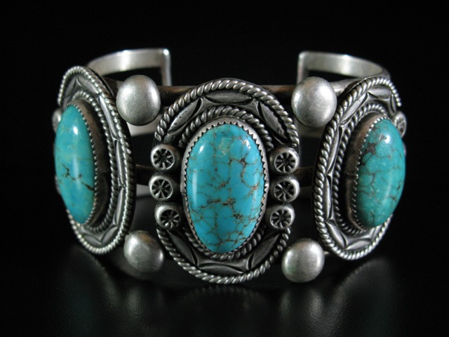 L. Boone Vintage Turquoise and Silver Bracelet 6.5 - 6.75