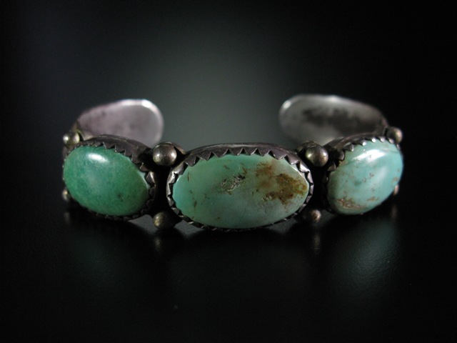 Early Cerrillos Turquoise Three Stone Bracelet 6.25+