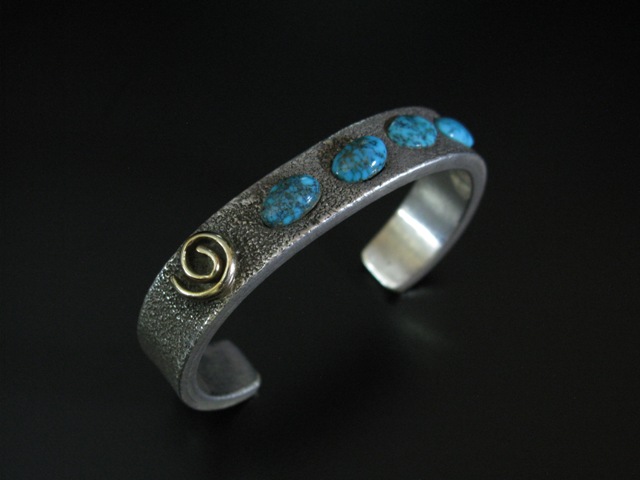 Lyndon Tsosie 14k and Sterling Lone Mountain Cast Bracelet 6.25