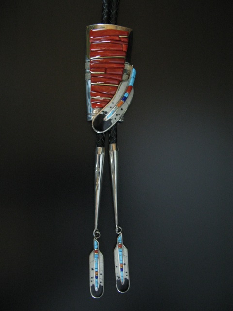 Wes Willie Sterling 14k Coral Feather Bolo