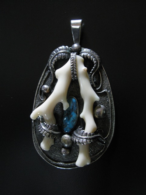 Preston Monongye Coral Branch Turquoise Pendant