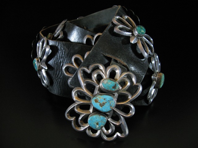 Vintage Sandcast Turquoise Wide Leather Belt