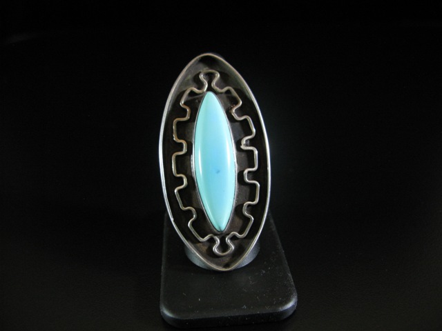 Paiute Mike Rogers Marquis Turquoise Ring 7.5