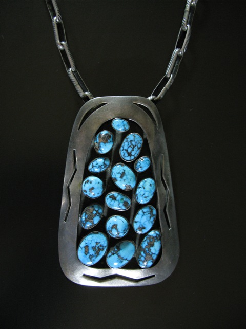 Persian Turquoise Large Shadowbox Pendant on Chain
