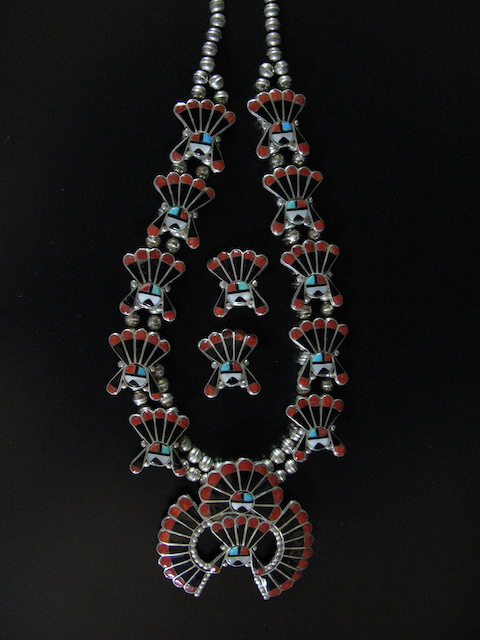 Zuni Surface w Headress Squash Blossom Set