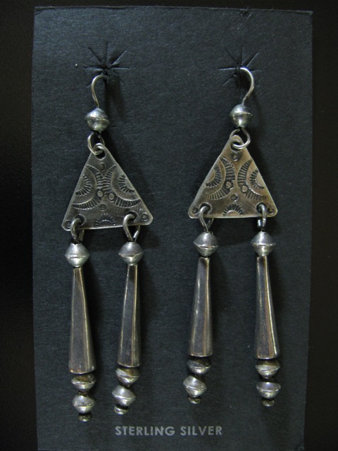 Stamped Triangular Recycled Dangle Earrings