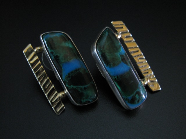 Wes Willie Bisbee Malachite Sterling and 14k Earrings