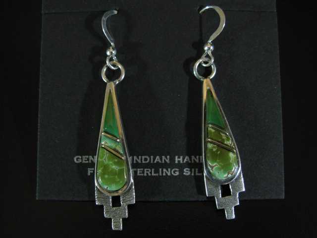 Wes Willie Sterling and 14k Turquoise Drop Earrings