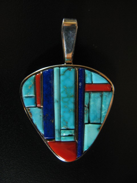 Wes Willie 14k and Sterling Turquoise Lapis Coral Pendant