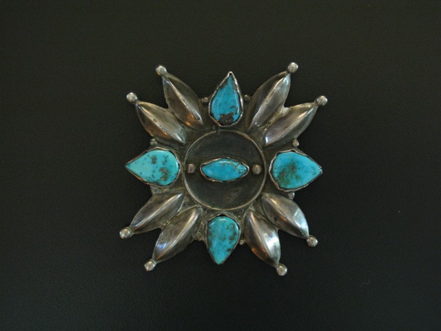 Old Navajo 5 Turquoise Pin