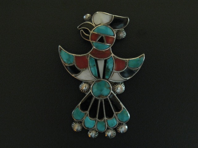 Old Zuni Inlay Thunderbird Pin