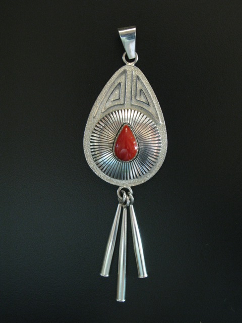 Kee Nez Coral Silver Pendant