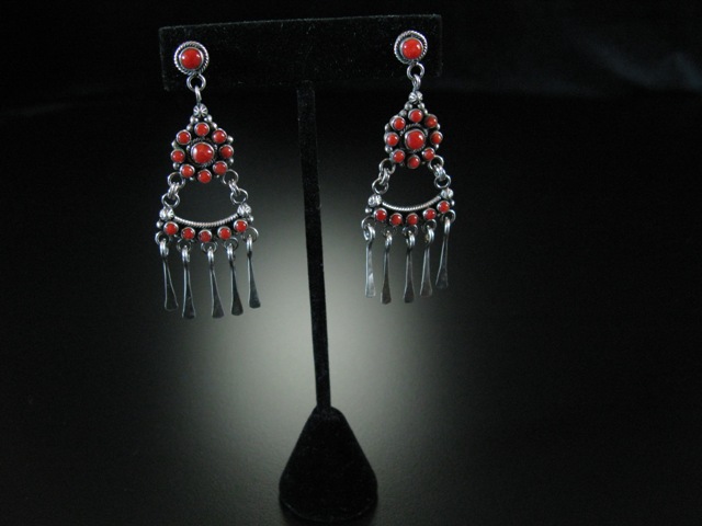 Coral Cluster Silver Dangle Earrings