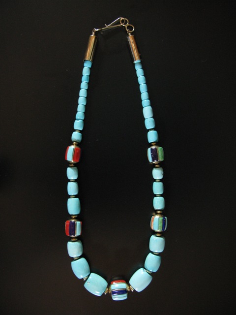 Wes Willie Gold Sleeping Beauty and Multi Inlaid Bead Necklace