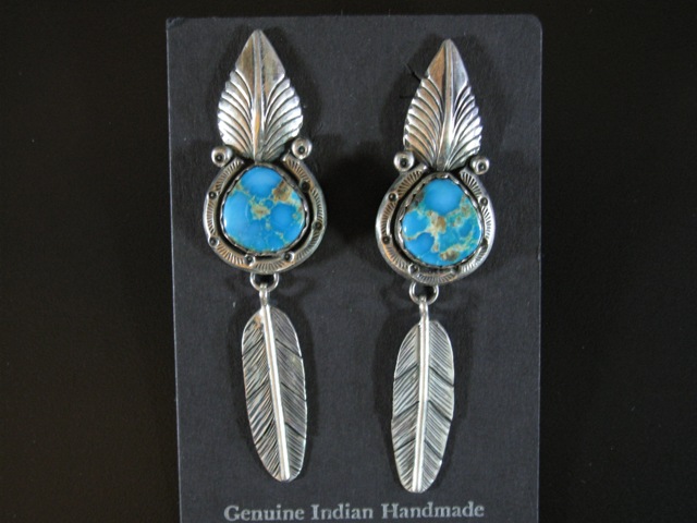 Fox Turquoise Feather Dangle Earrings