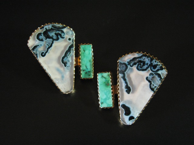 Gail Bird and Yazzie Johnson 18k Agate and Turquoise Earrings
