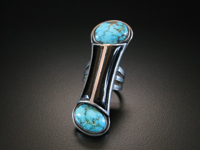 Groovy 1960's Jet and Turquoise Ring