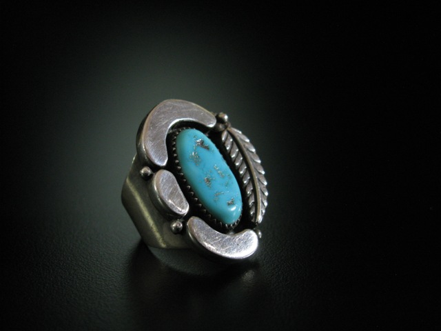 JH Turquoise Sterling Feather Ring 6.5
