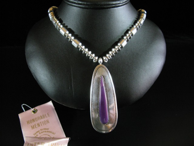 Al Nez Sugilite Pendant Necklace with Ribbon
