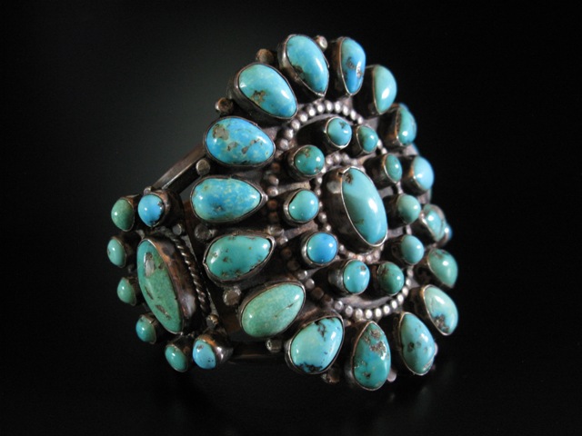 Large Turquoise Cluster Bracelet 7.25