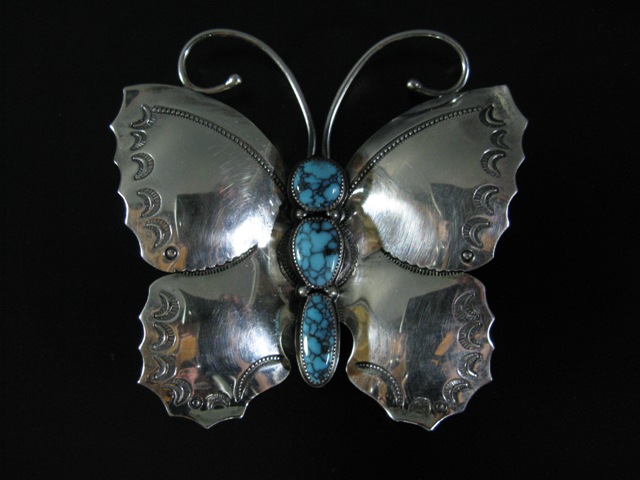 Michael Schmaltz Sterling and Turquoise Butterfly Pin